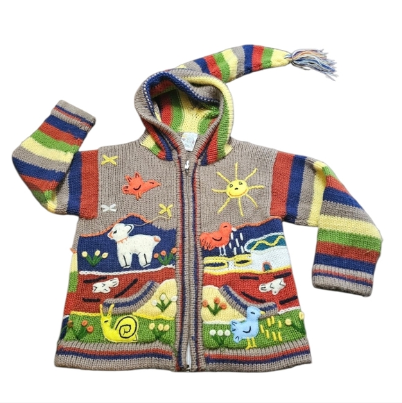 Other - Handmade In Equador Girls Tan  Sweater 100% Cotton Zipper Hoodie Size 4